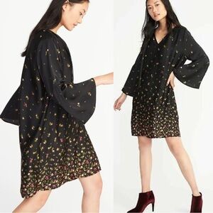 2/$30 Old Navy Bell Sleeve Floral Neck Tie Shift Dress Medium